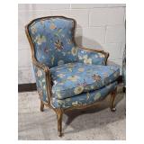 Ethan Allen - French Bergere Armchair Pair - Floral Blue