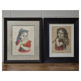 Antique Currier & Ives Engraved Print Pair - Little May Blossom - Little Daisy