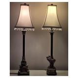 Exotic Neoclassical Accent Lamp Pair - Elephant & Monkey