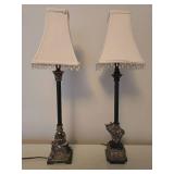 Exotic Neoclassical Accent Lamp Pair - Elephant & Monkey