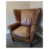 Luxurious Vintage Leather Wingback Tacked Rolled Armchair