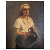 *SIGNED* Hungarian Fine Art Original Painting - Péter Szüle (1886-1944) - Girl with Jug