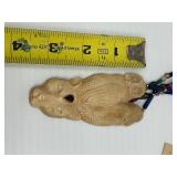 Beautiful LARGE Carved Bone Jeweled Jaguar / Owl / Eagle Pendant Necklace by Susan Tereba