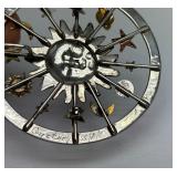 Very Nice Large Signed Sterling Silver Sun Face Moon & Stars Brooch Pendant - Signed 