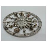 Very Nice Large Signed Sterling Silver Sun Face Moon & Stars Brooch Pendant - Signed 