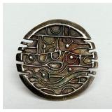 Great Looking Vintage Brutalist Round Sculptural Brooch by Jim McConnell