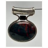 Large Sterling Silver & Bloodstone Pendant