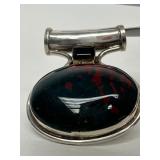 Large Sterling Silver & Bloodstone Pendant