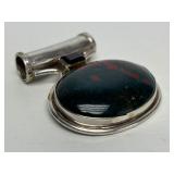 Large Sterling Silver & Bloodstone Pendant