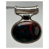 Large Sterling Silver & Bloodstone Pendant