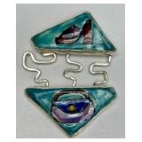Larger Whimsical Sterling Silver & Enamel Shoes & Purse Brooch Pendant by MN Artist Laura Stamper