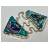 Larger Whimsical Sterling Silver & Enamel Shoes & Purse Brooch Pendant by MN Artist Laura Stamper