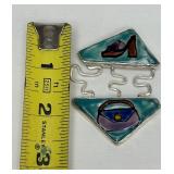 Larger Whimsical Sterling Silver & Enamel Shoes & Purse Brooch Pendant by MN Artist Laura Stamper