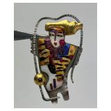 Outstanding Signed Modernist Sterling Silver 22K Gold & Enamel Brooch Pendant by Celiane & Ronald Dunetz