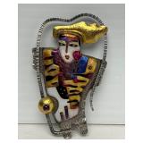 Outstanding Signed Modernist Sterling Silver 22K Gold & Enamel Brooch Pendant by Celiane & Ronald Dunetz