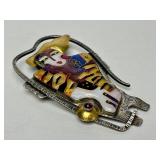 Outstanding Signed Modernist Sterling Silver 22K Gold & Enamel Brooch Pendant by Celiane & Ronald Dunetz