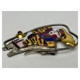 Outstanding Signed Modernist Sterling Silver 22K Gold & Enamel Brooch Pendant by Celiane & Ronald Dunetz