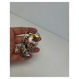 Outstanding Signed Modernist Sterling Silver 22K Gold & Enamel Brooch Pendant by Celiane & Ronald Dunetz