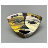 Vintage Signed Southwestern Sterling Silver Mask/Face Brooch - Metales Casados