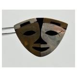 Vintage Signed Southwestern Sterling Silver Mask/Face Brooch - Metales Casados
