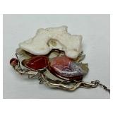 Sculptural Signed Sterling Silver Brooch w/Beautiful Agate Pearl & Other Stones