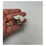 Sculptural Signed Sterling Silver Brooch w/Beautiful Agate Pearl & Other Stones