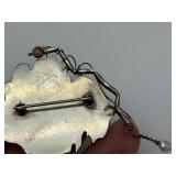 Sculptural Signed Sterling Silver Brooch w/Beautiful Agate Pearl & Other Stones
