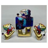 Fabulous Signed Modernist Sterling 22K Gold & Enamel Brooch Pendant & Earring Set by Celiane & Ronald Dunetz