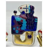 Fabulous Signed Modernist Sterling 22K Gold & Enamel Brooch Pendant & Earring Set by Celiane & Ronald Dunetz
