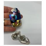 Fabulous Signed Modernist Sterling 22K Gold & Enamel Brooch Pendant & Earring Set by Celiane & Ronald Dunetz