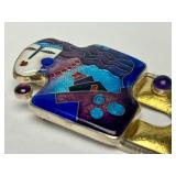 Fabulous Signed Modernist Sterling 22K Gold & Enamel Brooch Pendant & Earring Set by Celiane & Ronald Dunetz