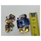 Fabulous Signed Modernist Sterling 22K Gold & Enamel Brooch Pendant & Earring Set by Celiane & Ronald Dunetz