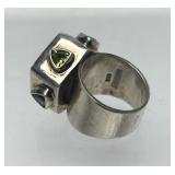 Signed Jeweled Sterling Silver & Carved Cinnabar Ring - Size 7.25