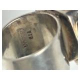 Signed Jeweled Sterling Silver & Carved Cinnabar Ring - Size 7.25