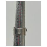 Signed Jeweled Sterling Silver & Carved Cinnabar Ring - Size 7.25