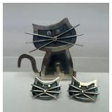 Sterling Silver Cat Brooch w/Matching Earring Set
