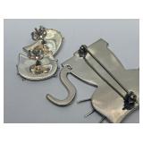 Sterling Silver Cat Brooch w/Matching Earring Set