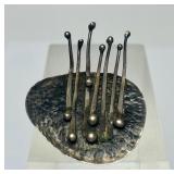 Sculptural Hand Hammered Sterling Silver Brooch