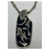 Large Signed Abstract Sterling Silver Pendant Necklace w/Maker