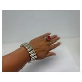 Large Sterling Silver Bracelet w/Cylindrical Silver Beads