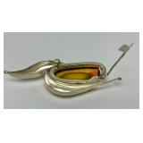 Sculptural Sterling Silver & Sliced Amber Brooch