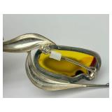 Sculptural Sterling Silver & Sliced Amber Brooch