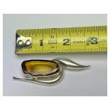 Sculptural Sterling Silver & Sliced Amber Brooch