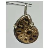 Large Sterling Silver & Genuine Ammonite Pendant