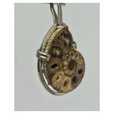 Large Sterling Silver & Genuine Ammonite Pendant