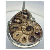 Large Sterling Silver & Genuine Ammonite Pendant