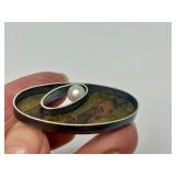 Lovely Sculptural Modernist Sterling Silver Brooch w/Genuine Pearl & Inset Stone