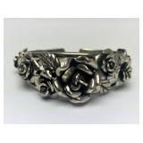 Beautiful Heavy Sterling Silver Floral Cuff Bracelet