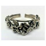 Beautiful Heavy Sterling Silver Floral Cuff Bracelet