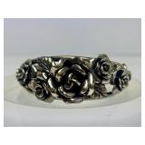 Beautiful Heavy Sterling Silver Floral Cuff Bracelet